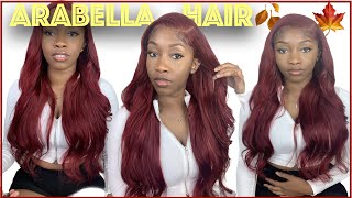Perfect Fall Wig 99J/Burgundy Unit | Easy Glue Less Install| Arabella Hair