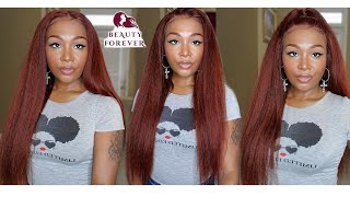 Super Affordable | Beautyforever Natural 13X4 Kinky Straight Lace Front Wigs Auburn Human Hair Wig