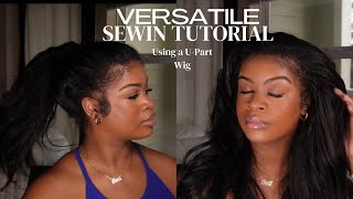 Sewin Tutorial Using A U-Part Wig | How To Wrap Your Hair At Night To Maintain Your Hair
