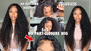 No Part 5X5 Curly Closure Wig Install | No Hotcomb Or Glue Needed | Unice Hair
