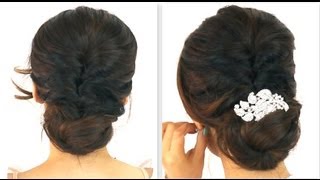  5Min Easiest Party Updo | Everyday Braided Bun Prom Hairstyles For Medium Long Hair Tutorial