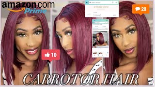 Amazon Hair! Burgundy T-Part Lace Front Wig Install Ft. Carrotor Hair | Its Jasmine Nichole
