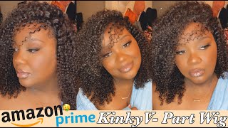 Realistic Kinky Curly V Part Wig |No Lace | No Edges Out Ft. Amazon Ft. Domiso Hair
