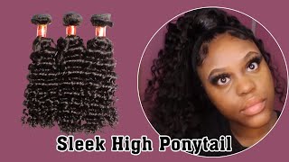 Sleek/Inspired High Ponytail On Natural Hair | Easy Protective Style | Deep Wave Bundles By Ulahair.