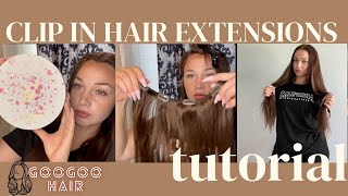 How To Clip In Hair Extensions \ First Time Putting In Hair Extensions Ft. Googoo Hair