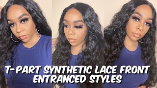 Long Water Wave T-Part Lace Front Synthetic Wig | Entranced Styles | Lindsay Erin