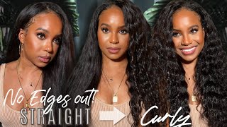 No Edges Out, No Lace! *Side Part* Straight To Curly V Part Wig Install! Beautyforever| Alwaysameera
