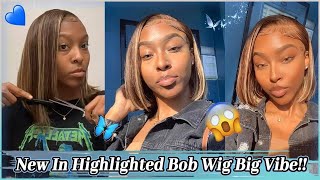#Elfinhair Honest Review New In Highlighted Bob Wig With 13X4 Big Lace Area | Short Wig Install~
