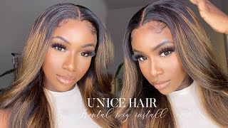 Unice Highlight Blonde Highlight Lace Wig| Very * Detailed * Quick Frontal Install.
