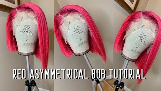 Red Asymmetrical Bob | Water Dye Method| Lit