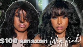 Amazon Wig Find For Beginners! $100 Kinky Yaki Wig With Bangs! No Leave Out, No Lace | Always Ameera