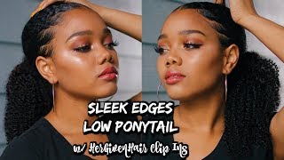 How To Do A Low Ponytail W/ Sleek Edges | Hergivenhair Clip Ins