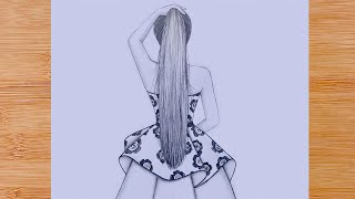 How To Draw A Girl With Long Hair (Backside) - Step By Step || Pencil Sketch For Beginners
