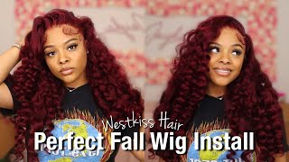 2022 Perfect Fall Wig| Pre-Colored Burgundy Wig Install + Wand Curls Routine| West Kiss Hair