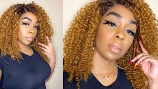 Ombre Honey Blonde Curly Synthetic Wig | Yiroo Hair | Lindsay Erin