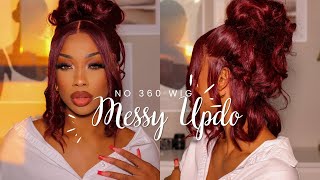 Messy Updo With Pincurls Tutorial! No 360 Frontal Needed- Ft Curlyme