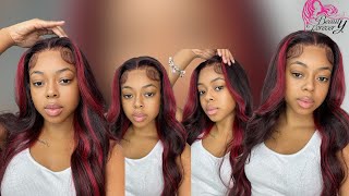 Burgundy Hair + Red Highlights | Frontal Wig Install | Ft Beautyforever Hair