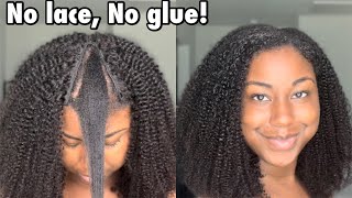 Easy Protective Style! No Lace, No Glue! Curlscurls V- Part Wig!