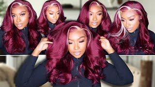 Wig Transformation| 99J Burgundy Skunk Stripe Wig Install On Brown Girls! |Westkiss Hair