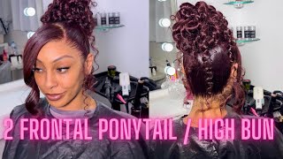 How I Achieved This  Burgundy 2 Frontal Ponytail/ Bun - Full Detailed Video