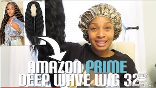 Amazon Prime  32" Long Curly Deep Wave Lace Front Wig + The Winner