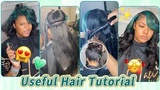 #Ulahair Tape In Extension Review + Skunk Stripe Green Color | New Technique For Fine Natural Hair