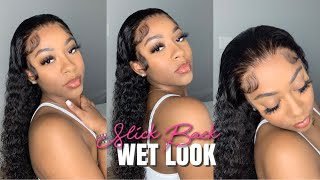 Slick Back Wet Look Install On Curly Wig  | How To Melt Your Lace | Jurllyshe Hair