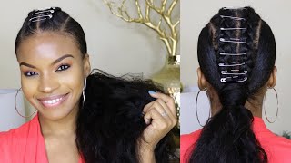 Extended Clip In Ponytail With Safety Pin Braids | Natural Hair