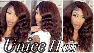 Kinky Straight Reddish Brown Fall Color Reddish Brown Lace Front Wig Install Ft. Unice Hair