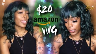 Another $20 Amazon Wig  Affordable Dark Green Wavy Bob With Bangs  Feat. Entranced Styles