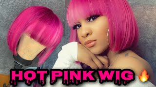 Hot Pink Wig Transformation!! | Blunt Cut Bob W/ Bangs