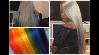 Dope Grey Lace Wig W/Peekaboo Rainbow Highlights Ft. Eayon Hair