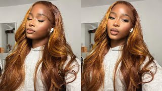 The Perfect Fall Wig | Copper Highlighted Frontal Install | Wiggins Hair
