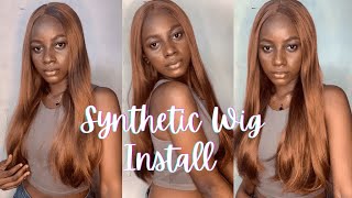 Best Ginger Synthetic Wig For Black Woman  || First Synthetic Wig Install ||  Beginner Friendly
