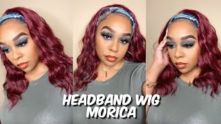 Shoulder Length Wavy Burgundy Synthetic Headband Wig | Morica | Lindsay Erin