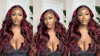 Vibrant Red Highlights On Lace Frontal Wig Ft. Beautyforever Hair