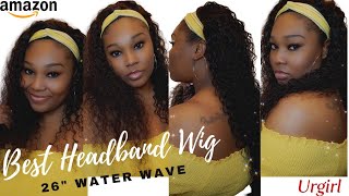 26 Inch Water Wave Headband Wig Try On, Super Easy Beginner Friendly Amazon Headband Wig