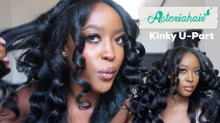 Most Natural U-Part  Adding Wand Curls To Kinky Straight U-Part Wig | Asteria Hair