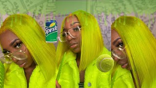 Lime Green Bob Wig Install  | Affordable Amazon Bob Wig | Unice Hair On Amazon