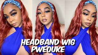24 Inch Ginger Copper Red Loose Wave Synthetic Headband Wig | Pweouke | Lindsay Erin