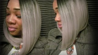 "Asymmetric Grey Ombre Bob  Synthetic Lace Front Wig-Edw1027