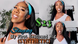 Slaying My First Headband Wig | Goldenlikehair 22 Inch 1B Straight Hair (Synthetic) | Demo