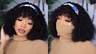 Easy Protective Style! No Glue Or Gel! No Edges Left Out Curly Headband Wig With Bangs- Ft Unice