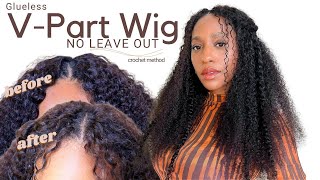 V- Part Kinky Curly Wig | No Leave Out | Crochet Method Ft. Unice Hair