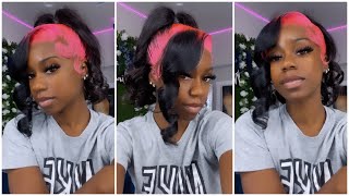 Pink Curled Ponytail With Bang Using Vshow Hair !!