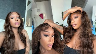 Bomb Chocolate Brown Silky Lace Frontal Wig Install  Ft. Hermosa Hair
