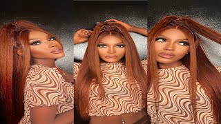 Reddish Brown Kinky Straight Frontal Wig Install Ft Unice Hair