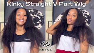 No Lace?No Edges Out! Affordable Kinky Straight V Part Wig Install! Unice | Tanaania