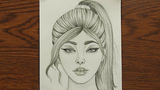 How To Draw A Girl With Beautiful Hairstyle || Ponytail Hairstyle Drawing Easy