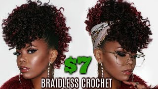 $7 Braidless Crochet Faux Hawk | No Cornrows| Easy 2-N-1 Updo Natural Hairstyle |Tastepink